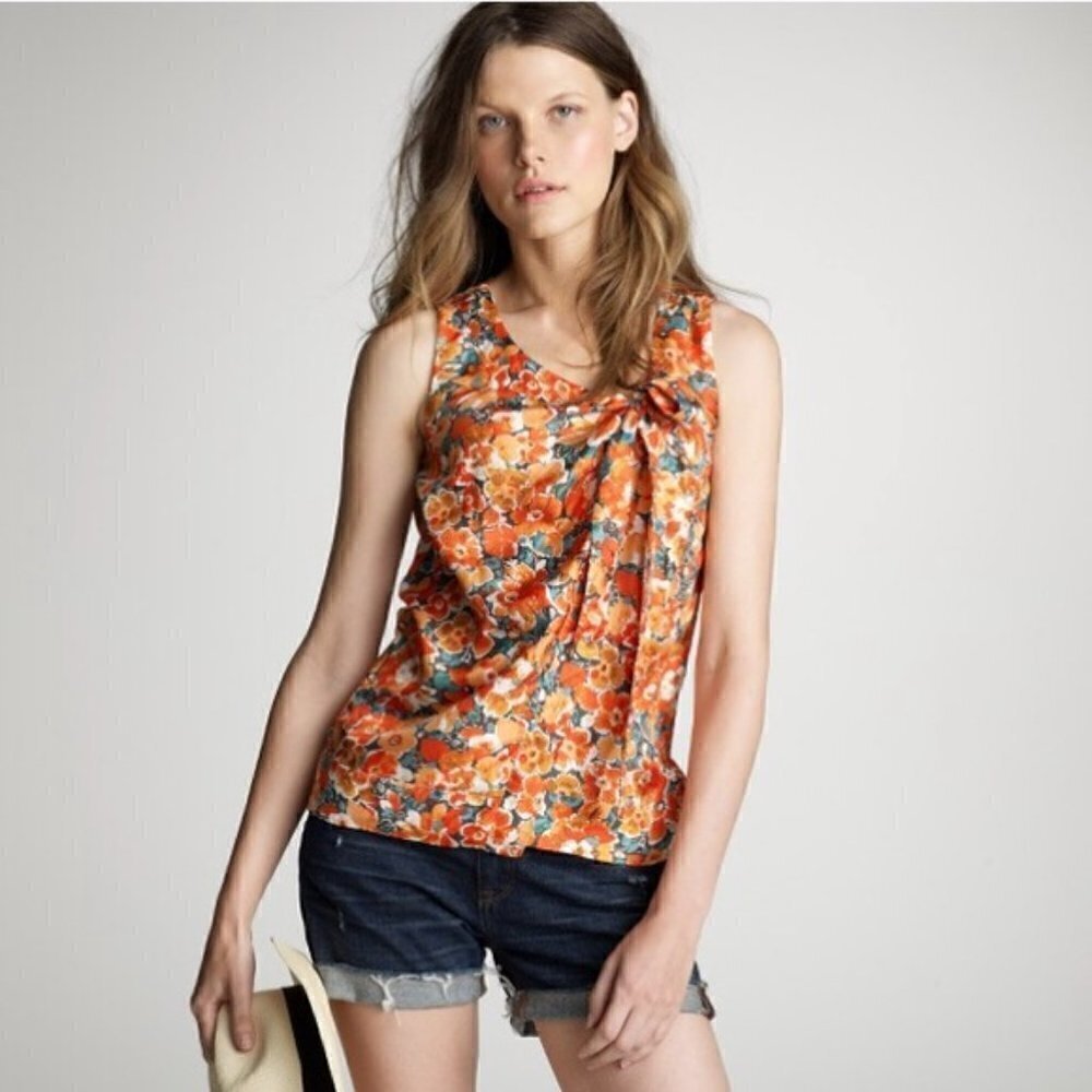 J. Crew Marseilles Orange Floral Silk Sleeveless Top